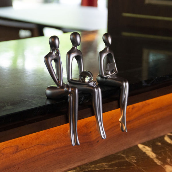 HomeRoots Set of Three Silver Resin People Sculptures - Elegant Modern Art for Home Décor & Gift Ideas 568347