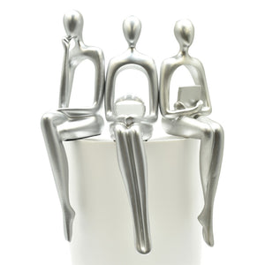 HomeRoots Set of Three Silver Resin People Sculptures - Elegant Modern Art for Home Décor & Gift Ideas 568347