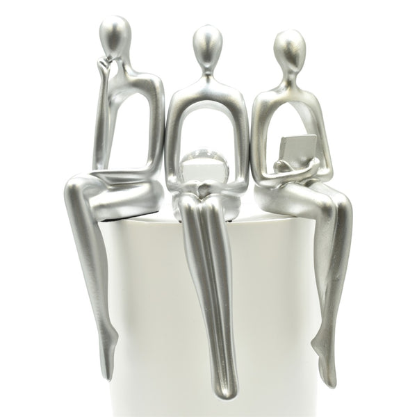 HomeRoots Set of Three Silver Resin People Sculptures - Elegant Modern Art for Home Décor & Gift Ideas 568347