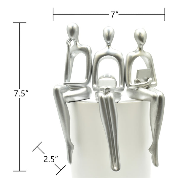 HomeRoots Set of Three Silver Resin People Sculptures - Elegant Modern Art for Home Décor & Gift Ideas 568347