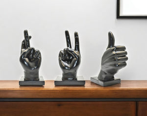 HomeRoots Set of Three Black Resin Hand Sculptures - Modern Artistry for Home, Office & Gift-Giving Delight 568383
