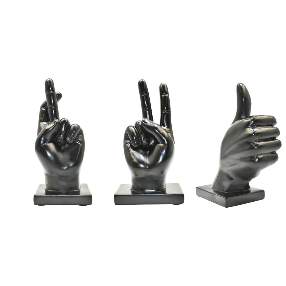 HomeRoots Set of Three Black Resin Hand Sculptures - Modern Artistry for Home, Office & Gift-Giving Delight 568383