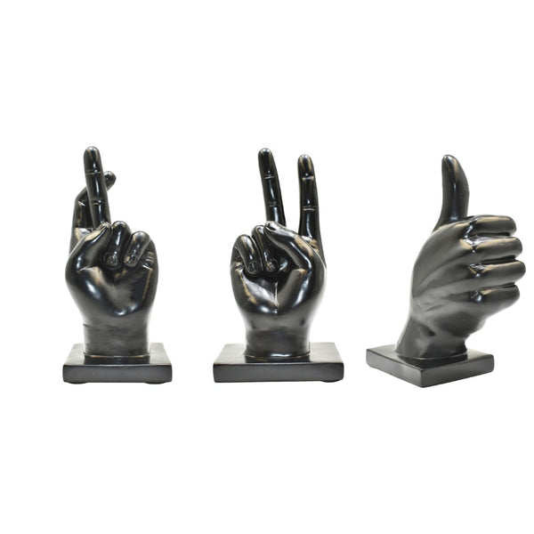HomeRoots Set of Three Black Resin Hand Sculptures - Modern Artistry for Home, Office & Gift-Giving Delight 568383
