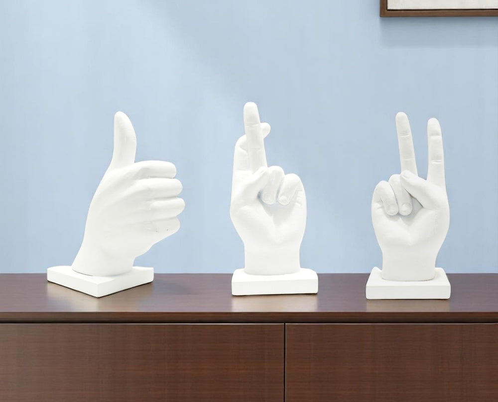 HomeRoots Set of Three White Resin Hand Sculptures - Stylish Modern Décor for Home, Gifts & Tabletop Display 568384