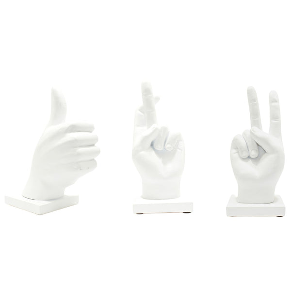 HomeRoots Set of Three White Resin Hand Sculptures - Stylish Modern Décor for Home, Gifts & Tabletop Display 568384