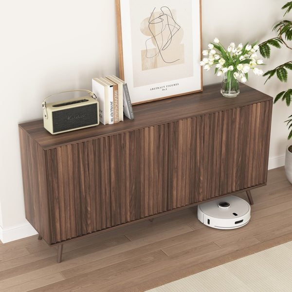 English Elm Sideboard Walnut Credenza with Hexagonal Doors and Adjustable Shelves for Dining Areas W409P327406