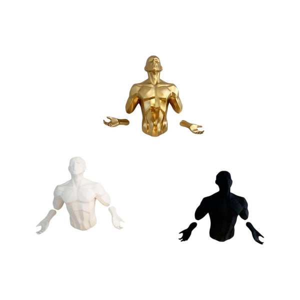 HomeRoots Set of Three Stunning Black, Gold, and White Resin Wall Sculptures for Dramatic Home Decor 568397