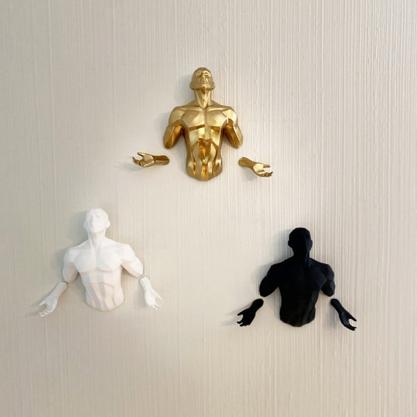 Homeroots Set Of Three Black Gold And White Resin Bursting Men Wall Sculptures - Unique 3d Art Decor  Resin 568397