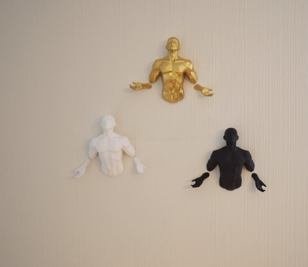 Homeroots Set Of Three Black Gold And White Resin Bursting Men Wall Sculptures - Unique 3d Art Decor  Resin 568397