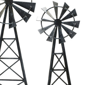 HomeRoots Set of Two Pewter Metal Windmill Sculptures – Elegant Tabletop Accents for Home Decor & Style 568399