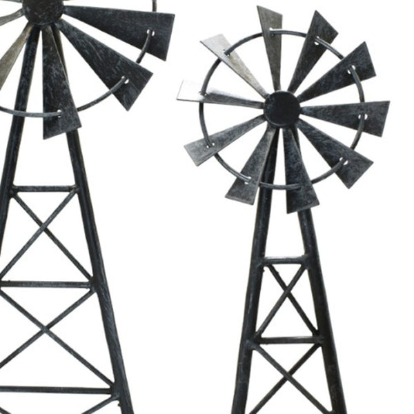 HomeRoots Set of Two Pewter Metal Windmill Sculptures – Elegant Tabletop Accents for Home Decor & Style 568399