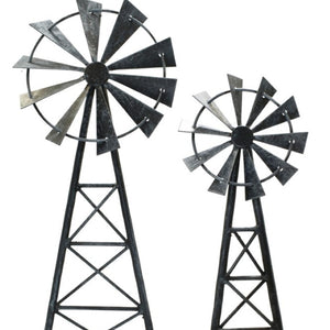 HomeRoots Set of Two Pewter Metal Windmill Sculptures – Elegant Tabletop Accents for Home Decor & Style 568399