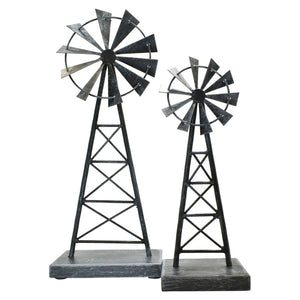 HomeRoots Set of Two Pewter Metal Windmill Sculptures – Elegant Tabletop Accents for Home Decor & Style 568399