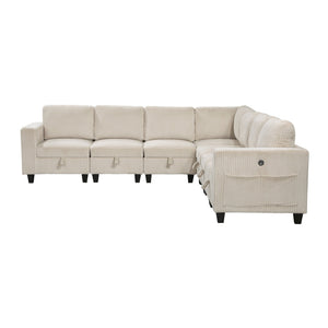English Elm 7-Piece Modular Sectional with Hidden Storage, Side Pockets and USB Charging in Corduroy Upholstery Beige 28.5 L x 29 W x 20.5 H B011S01081
