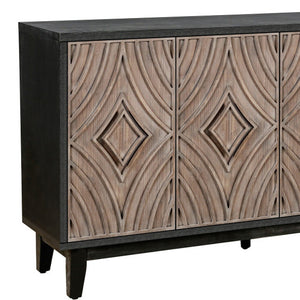 Homeroots 60" Charcoal And Brown Distressed Wood Sideboard With Four Doors   568404