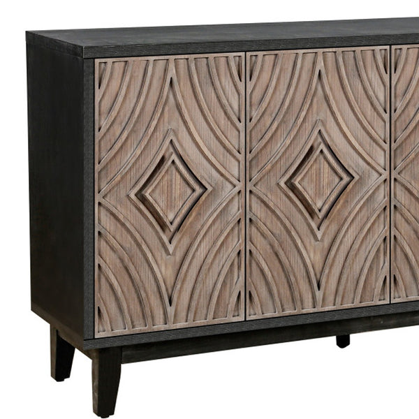 Homeroots 60" Charcoal And Brown Distressed Wood Sideboard With Four Doors   568404