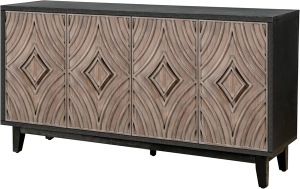 Homeroots 60" Charcoal And Brown Distressed Wood Sideboard With Four Doors   568404