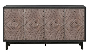 Homeroots 60" Charcoal And Brown Distressed Wood Sideboard With Four Doors   568404