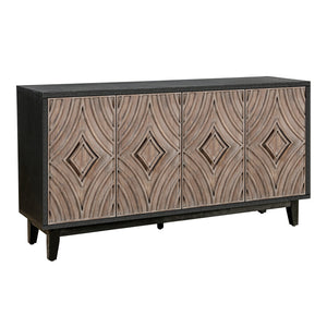 Homeroots 60" Charcoal And Brown Distressed Wood Sideboard With Four Doors   568404