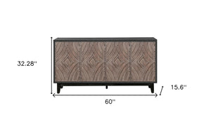 Homeroots 60" Charcoal And Brown Distressed Wood Sideboard With Four Doors   568404