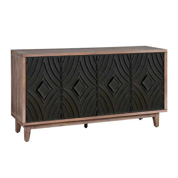 Homeroots 60" Brown And Charcoal Distressed Wood Sideboard With Four Doors   568405