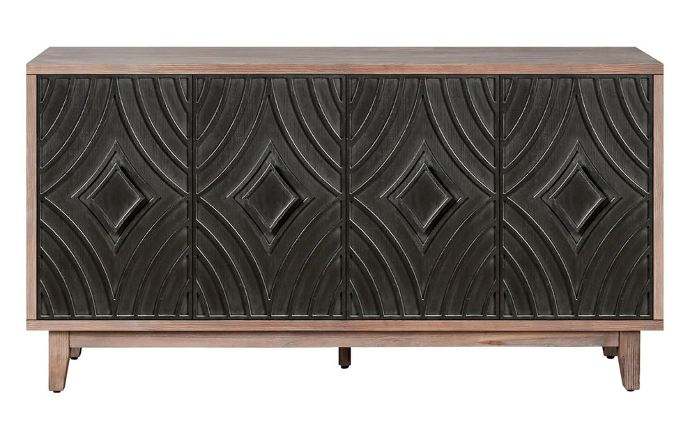 HomeRoots 60" Distressed Wood Sideboard in Brown and Charcoal – Mid-Century Charm with Ample Storage Space! 568405