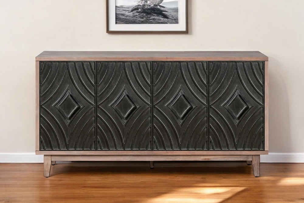 HomeRoots 60" Distressed Wood Sideboard in Brown and Charcoal – Mid-Century Charm with Ample Storage Space! 568405