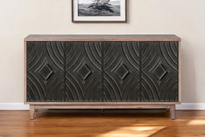 Homeroots 60" Brown And Charcoal Distressed Wood Sideboard With Four Doors   568405