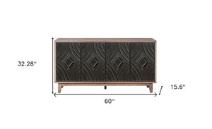 Homeroots 60" Brown And Charcoal Distressed Wood Sideboard With Four Doors   568405