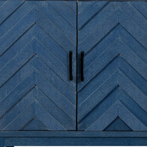 Homeroots 60" Blue Textural Chevron Distressed Wood Sideboard With Four Doors   568406