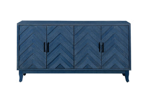 Homeroots 60" Blue Textural Chevron Distressed Wood Sideboard With Four Doors   568406