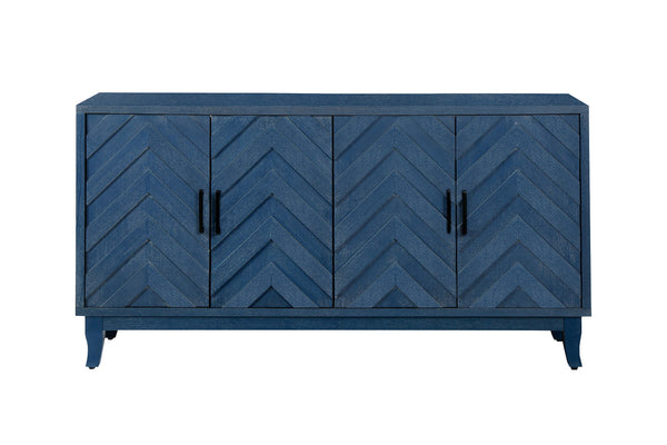 Homeroots 60" Blue Textural Chevron Distressed Wood Sideboard With Four Doors   568406