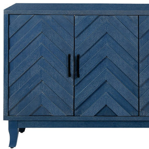 Homeroots 60" Blue Textural Chevron Distressed Wood Sideboard With Four Doors   568406