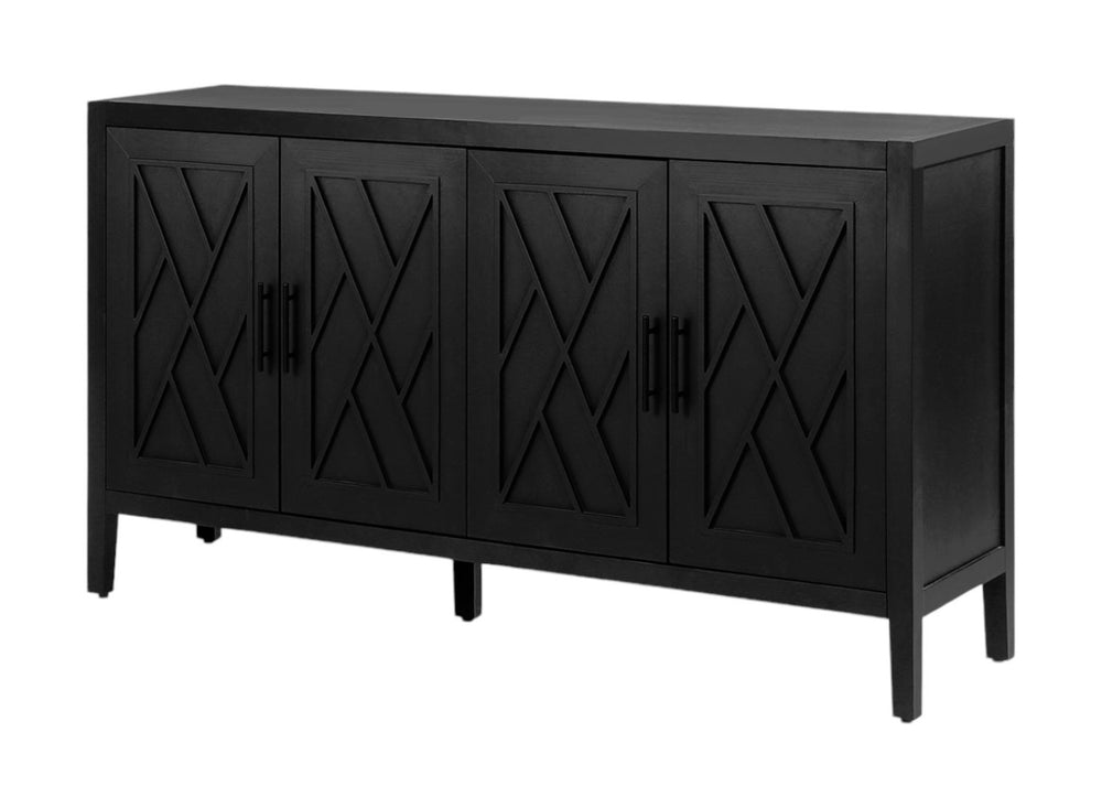 HomeRoots 60" Black Distressed Sideboard - Versatile Mid-Century Modern Cabinet for Stylish Storage Solutions 568407