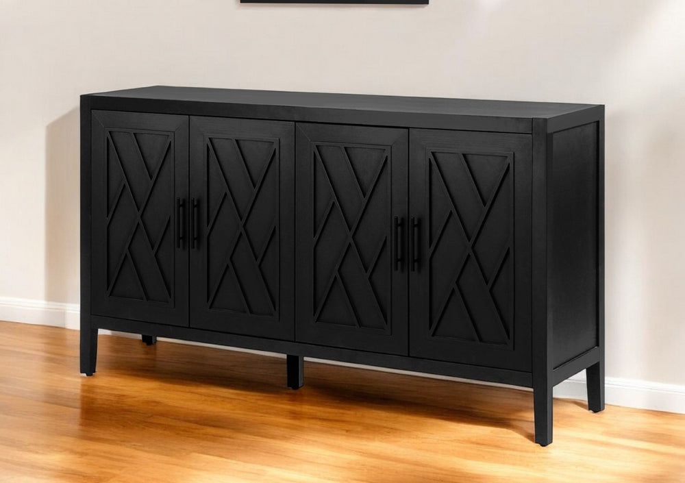 HomeRoots 60" Black Distressed Sideboard - Versatile Mid-Century Modern Cabinet for Stylish Storage Solutions 568407