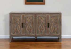HomeRoots 60" Natural and Brown Distressed Sideboard - Stylish Mid-Century Storage with Geometric Texture 568408