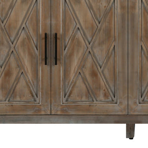 HomeRoots 60" Natural and Brown Distressed Sideboard - Stylish Mid-Century Storage with Geometric Texture 568408