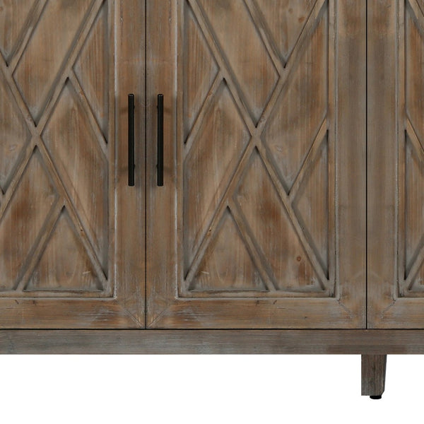 HomeRoots 60" Natural and Brown Distressed Sideboard - Stylish Mid-Century Storage with Geometric Texture 568408