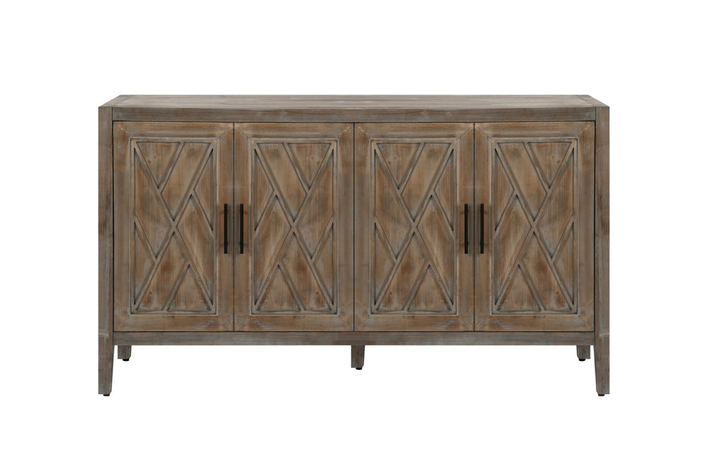 HomeRoots 60" Natural and Brown Distressed Sideboard - Stylish Mid-Century Storage with Geometric Texture 568408