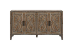 HomeRoots 60" Natural and Brown Distressed Sideboard - Stylish Mid-Century Storage with Geometric Texture 568408