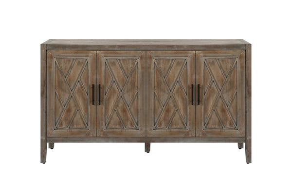 HomeRoots 60" Natural and Brown Distressed Sideboard - Stylish Mid-Century Storage with Geometric Texture 568408