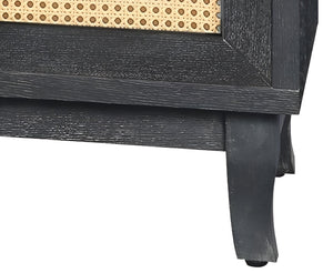 Homeroots 65" Charcoal And Natural Wood And Rattan Sideboard With Four Doors   568409