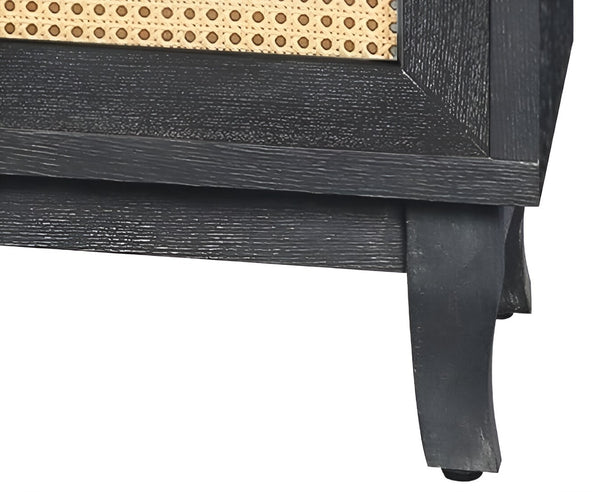 Homeroots 65" Charcoal And Natural Wood And Rattan Sideboard With Four Doors   568409