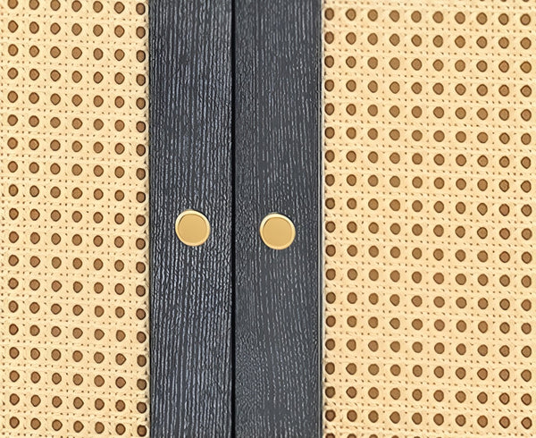 Homeroots 65" Charcoal And Natural Wood And Rattan Sideboard With Four Doors   568409