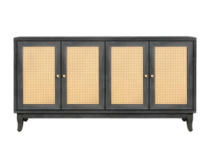 Homeroots 65" Charcoal And Natural Wood And Rattan Sideboard With Four Doors   568409