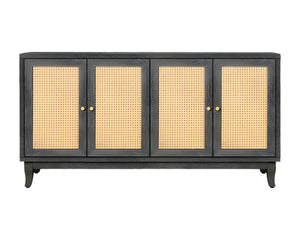 Homeroots 65" Charcoal And Natural Wood And Rattan Sideboard With Four Doors   568409