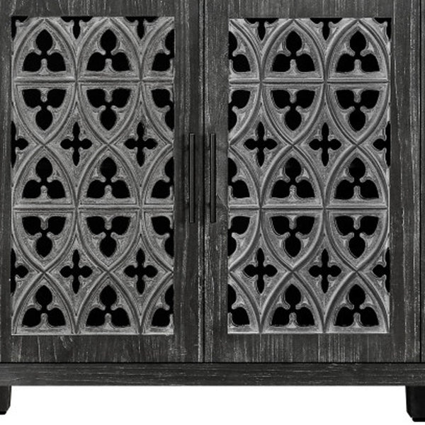 Homeroots 65" Charcoal Distressed Wood Sideboard With Four Doors   568410