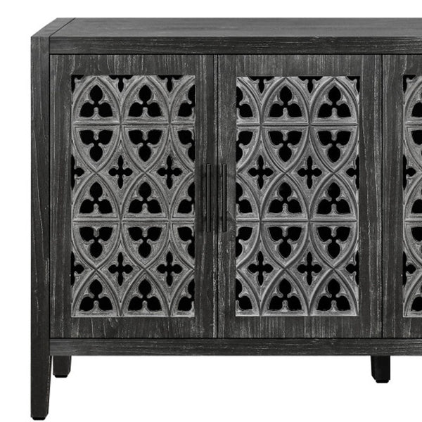 Homeroots 65" Charcoal Distressed Wood Sideboard With Four Doors   568410