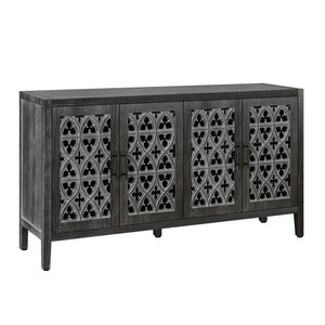 Homeroots 65" Charcoal Distressed Wood Sideboard With Four Doors   568410