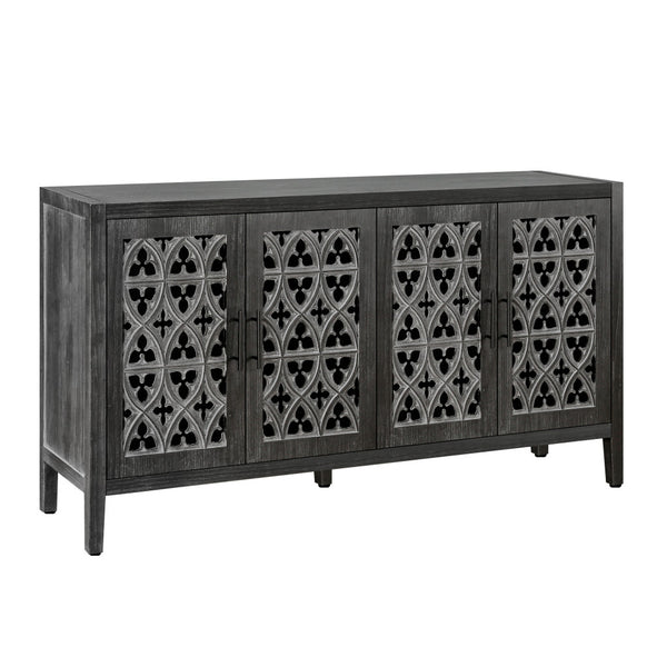 Homeroots 65" Charcoal Distressed Wood Sideboard With Four Doors   568410